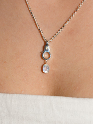 Full Moonstone Oval Cut Charm in Sterling Silver