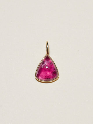 Fuschia Tourmaline Unique Cabochon Cut Charm in 14k Yellow Gold