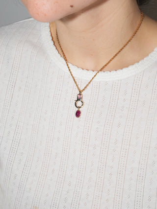 Flirty Pink Tourmaline Oval Cabochon Charm in Yellow 14k Gold