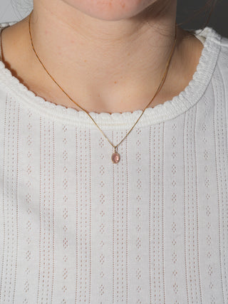 Cotton Candy Pink Tourmaline Oval Cabochon Charm in Yellow 14k Gold