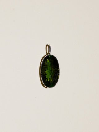 Algae Tourmaline Oval Cut Charm in 14k White Gold