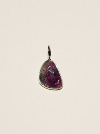 Blackberry Watermelon Tourmaline Unique Cabochon Cut Charm in 14k White Gold