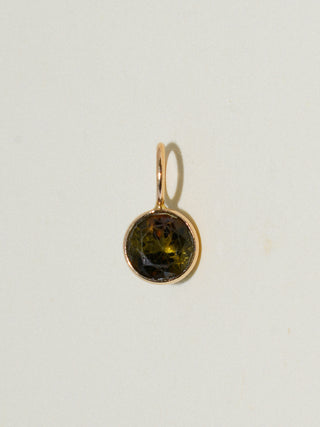 Machine Green Tourmaline Round Cut Charm in Yellow 14k Gold