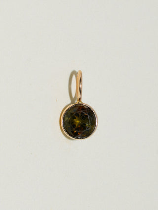 Machine Green Tourmaline Round Cut Charm in Yellow 14k Gold