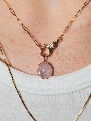 Cotton Candy Cloud Morganite Oval Cabochon Charm in Yellow 14k Gold