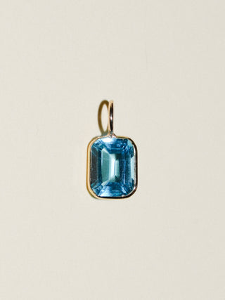 Cindy Swiss Blue Topaz Emerald Cut Charm in Yellow 14k Gold