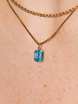 Cindy Swiss Blue Topaz Emerald Cut Charm in Yellow 14k Gold