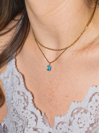 Cindy Swiss Blue Topaz Emerald Cut Charm in Yellow 14k Gold