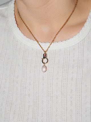 Sugar Morganite Oval Cabochon Charm in Yellow 14k Gold