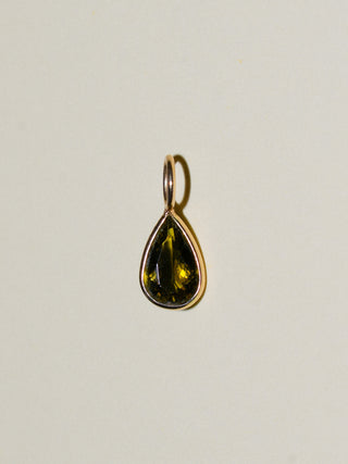 Dewy Green Tourmaline Teardrop Cut Charm in Yellow 14k Gold