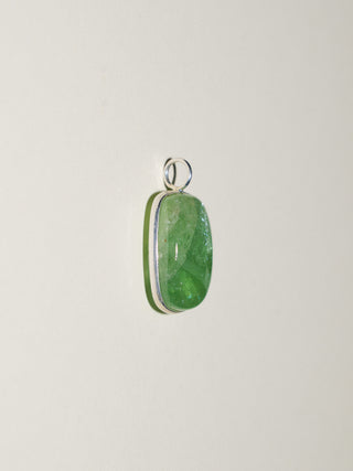 Grass Tsavorite Cushion Cabochon Charm in Sterling Silver