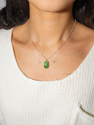 Grass Tsavorite Cushion Cabochon Charm in Sterling Silver