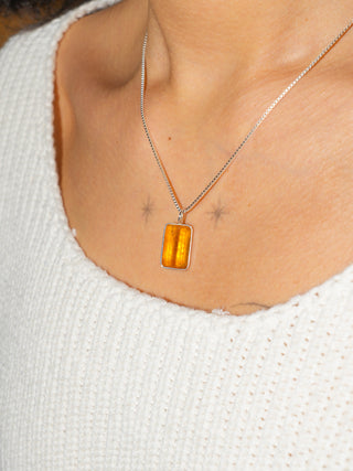 Carrot Yellow Beryl Emerald Cut Charm in Sterling Silver