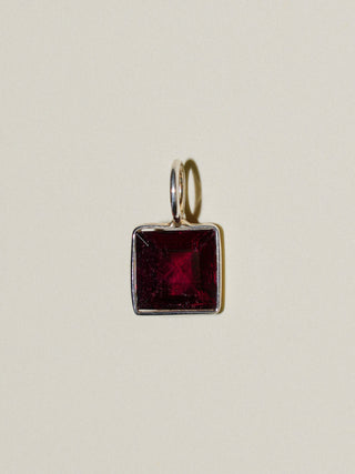 Dripping Red Rhodolite Square Cut Charm in Sterling Silver