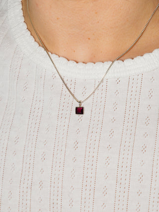 Dripping Red Rhodolite Square Cut Charm in Sterling Silver