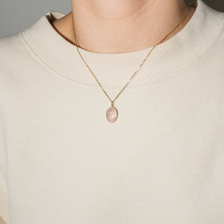 Icy Pink Morganite Oval Cabochon Charm in Yellow 14k Gold