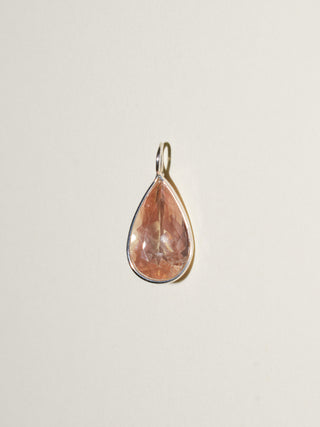 Pink Sherbet Sunstone Teardrop Cut Charm in Sterling Silver