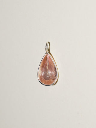 Pink Sherbet Sunstone Teardrop Cut Charm in Sterling Silver