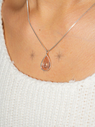 Pink Sherbet Sunstone Teardrop Cut Charm in Sterling Silver