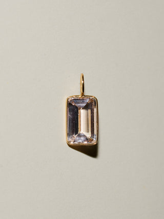Powder Puff Morganite Emerald Cut Charm in 14k Yellow Gold