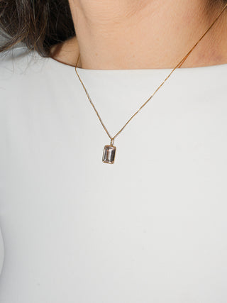 Powder Puff Morganite Emerald Cut Charm in 14k Yellow Gold