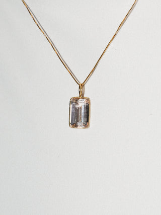 Powder Puff Morganite Emerald Cut Charm in 14k Yellow Gold