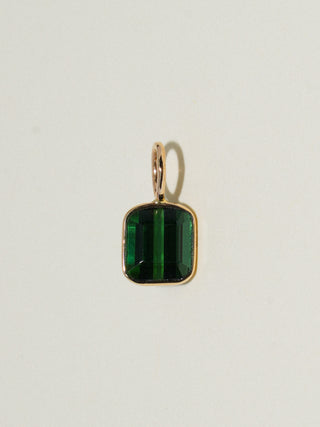 FORE Green Tourmaline Emerald Cut Charm in Yellow 14k Gold