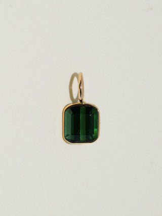 FORE Green Tourmaline Emerald Cut Charm in Yellow 14k Gold