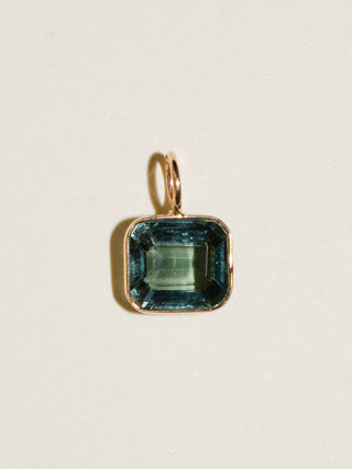 Evergreen Tourmaline East West Emerald Cut Charm in 14k Yellow Gold