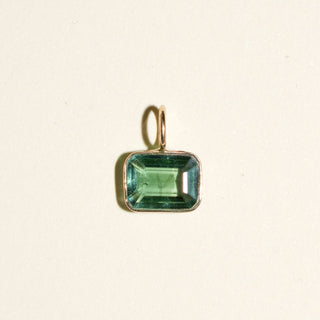 Tile Green Tourmaline Rectangle Cut Charm in 14k Yellow Gold