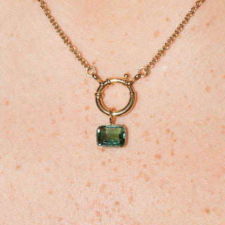 Tile Green Tourmaline Rectangle Cut Charm in 14k Yellow Gold