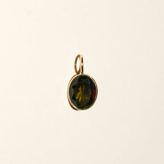 Pesto Green Tourmaline Oval Cut Charm in Yellow 14k Gold