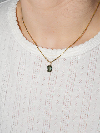 Parakeet Green Tourmaline Oval Cut Charm in Yellow 14k Gold