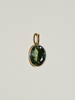 Parakeet Green Tourmaline Oval Cut Charm in Yellow 14k Gold