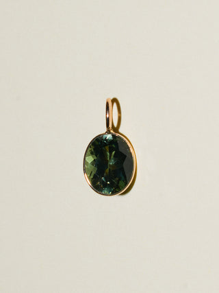 CrocySwamp Green Tourmaline Oval Cut Charm in Yellow 14k Gold