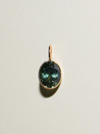 CrocySwamp Green Tourmaline Oval Cut Charm in Yellow 14k Gold