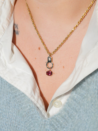 Macaw Pink Tourmaline Inverted Pear Cut Charm in Yellow 14k Gold