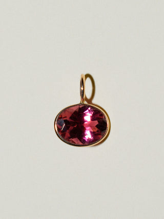 Macaw Pink Tourmaline Inverted Pear Cut Charm in Yellow 14k Gold