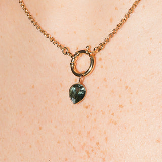 Teal Green Tourmaline Pear Cut Charm in 14k Yellow Gold