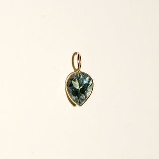 Wasabi Green Tourmaline Inverted Pear Cut Charm in Yellow 14k Gold