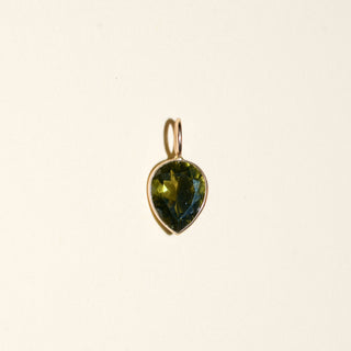 Avocado Green Tourmaline Pear Cut Charm in 14k Yellow Gold