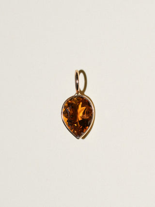 Clementine Orange Tourmaline Inverted Pear Cut Charm in Yellow 14k Gold