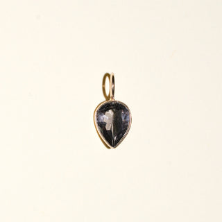Faded Denim Blue Tourmaline Inverted Pear Cut Charm in Yellow 14k Gold