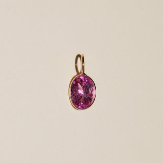 Bonbon Pink Tourmaline Oval Cut Charm in Yellow 14k Gold