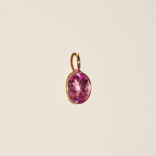 Bonbon Pink Tourmaline Oval Cut Charm in Yellow 14k Gold