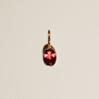 Party Punch Pink Tourmaline Oval Cut Charm in Yellow 14k Gold