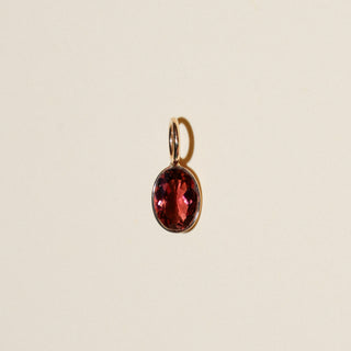 Party Punch Pink Tourmaline Oval Cut Charm in Yellow 14k Gold