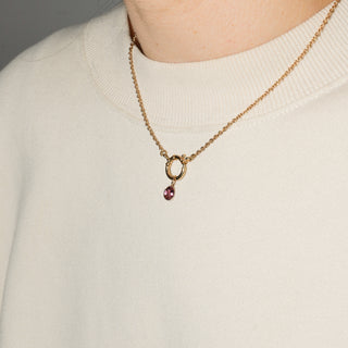 Party Punch Pink Tourmaline Oval Cut Charm in Yellow 14k Gold