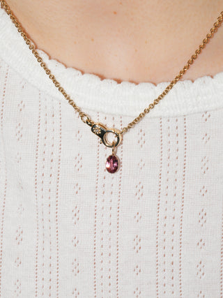 Sentimental Pink Tourmaline Oval Cut Charm in Yellow 14k Gold