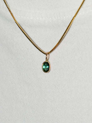 Jolly Green Tourmaline Oval Cut Charm in Yellow 14k Gold